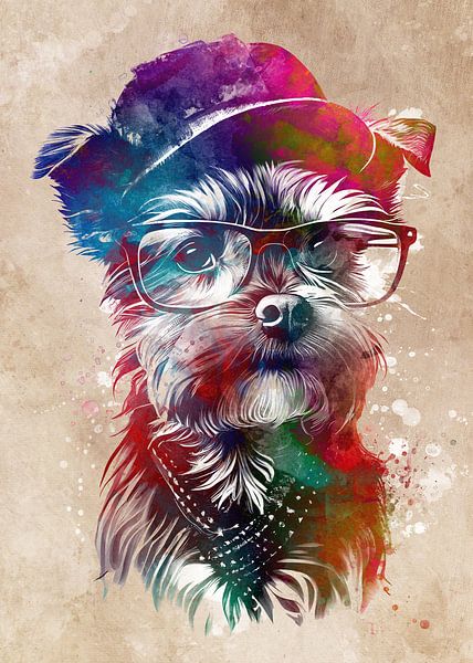 Dog hipster graphic art #hond van JBJart Justyna Jaszke
