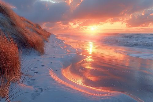 Contemplatieve ochtend op de Noordzee met een heldere hemel
