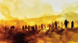 Menigte op een stoffig pad