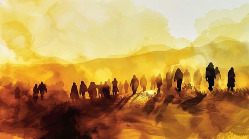 Crowd on a dusty path