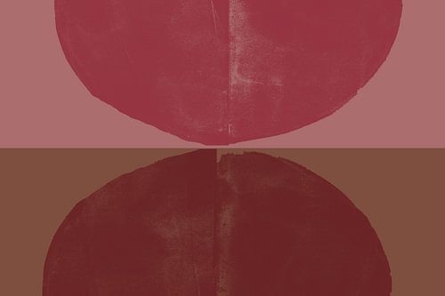Abstracte vormen in rood, roze, terra.