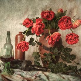 Still life with red tulips in a vase by Guna Andersone