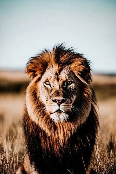 Majestic lion in savannah by Art & Soul Creations