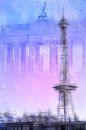 City-Art BERLIN Radio Tower & Brandenburg Gate | blue/pink by Melanie Viola thumbnail