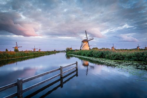 Windmills of Kinderdijk during sunset