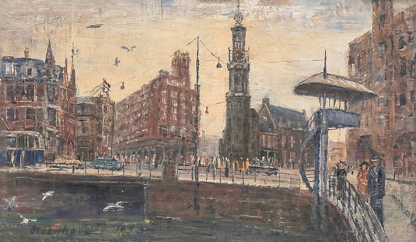 Arnold Olderhave - Der Muntplein im Jahr 1953 zu Recht der Taubenschlag. von Dolf van den Bos