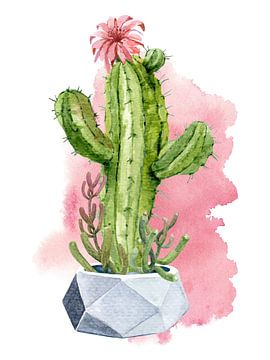 Cactus met bloem in pot van Printed Artings