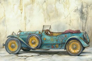 Tekening van een oldtimer cabriolet 