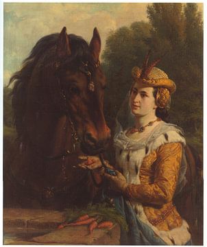 Jacoba van Beieren met haar paard (olieverf op doek)