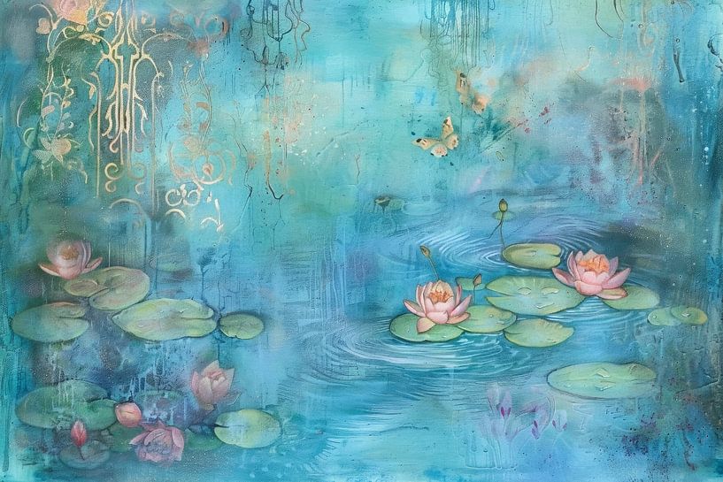 Waterlelies, schilderij, Monet van Joriali Abstract