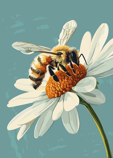 Gros plan d'une abeille sur une fleur de marguerite par Pixelbull Design