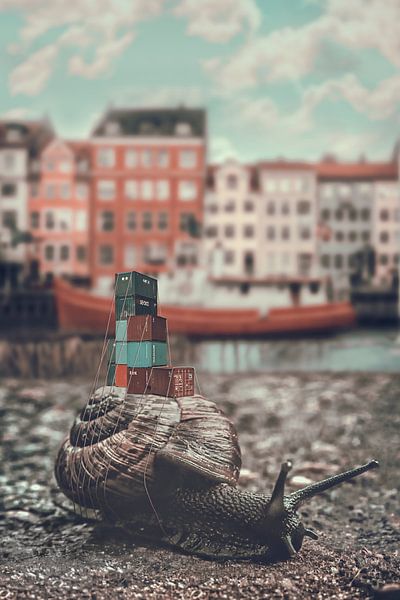 Snail with Sea Containers - Playful and Humorous Art for Interiors by Elianne van Turennout