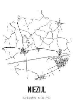 Niezijl (Groningen) | Karte | Schwarz und Weiß von Rezona