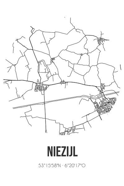 Niezijl (Groningen) | Map | Black and white by Prints of Place