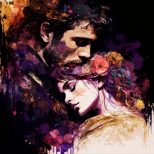 Couple d'amoureux inspiré par les artistes de l'Art nouveau Gustav Klimt et Alphonso Mucha sur MadameRuiz