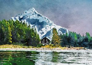 Arnisee, Gurtnellen Schweiz Landschaftsbild #Aquarell von JBJart Justyna Jaszke