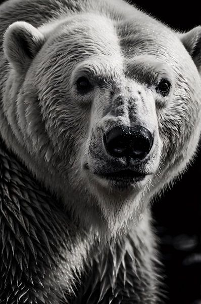 Portrait en noir et blanc d'un ours polaire par Art & Soul Creations