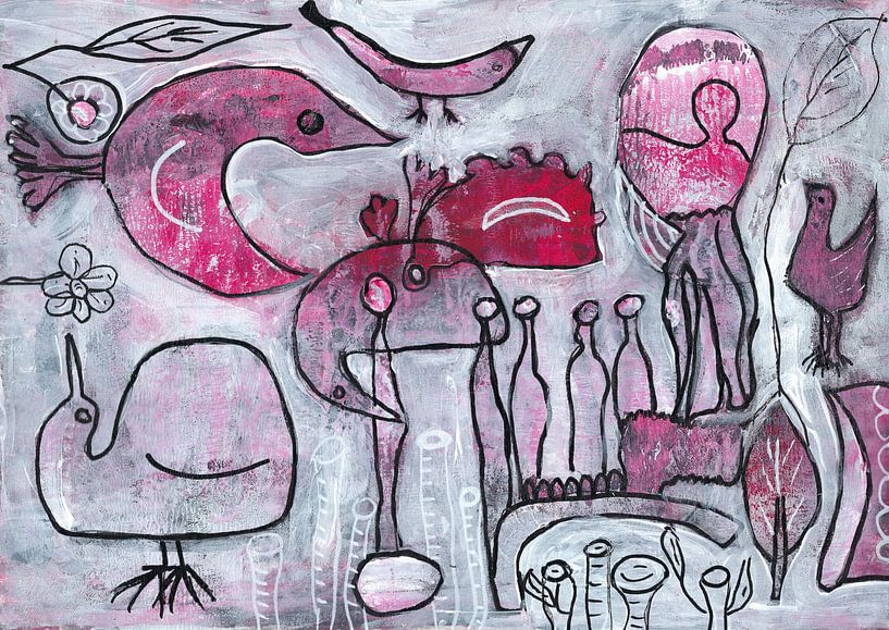 Abstrakte Vögel in Rot und Weiß malen von @Unique