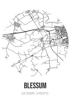 Blessum (Fryslan) | Karte | Schwarz und weiß von Rezona