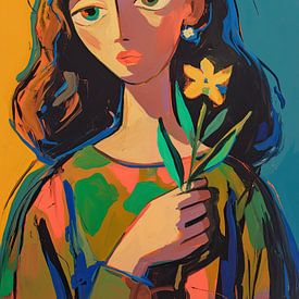 Frau mit gelber Blume von ARTEO Gemälde