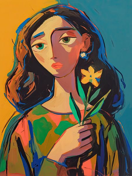 Woman with Yellow Flower by ARTEO Paintings