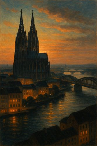 Gouden Schemering Over De Rijn - Keulen Stadsgezicht Muur Art