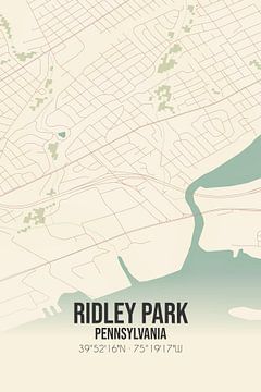 Vintage landkaart van Ridley Park (Pennsylvania), USA. van Rezona
