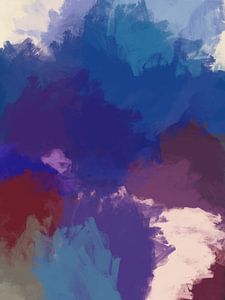 Kleurrijk abstract schilderij in blauw, violet, bruin en wit
