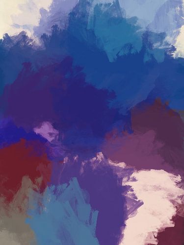 Colorful abstract painting in blue, violet, brown and white