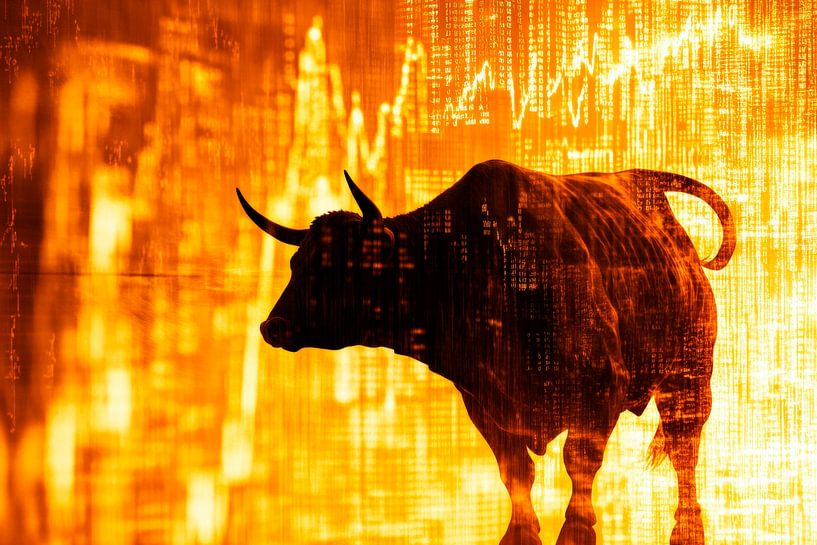 Bull silhouette in front of graphics - Finance by Poster Art Shop