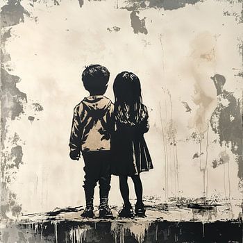 Boy & Girl in Japandi Wabi-Sabi Streetart Stijl