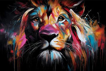 Kleurrijke leeuw op zwarte achtergrond