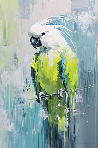 Kleurrijke papegaai op abstract doek