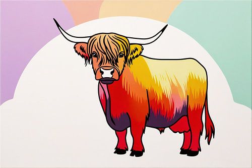 Kleurrijke Schotse hooglander schilderij