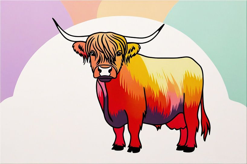 Colourful Scottish highlander painting by Art & Soul Creations