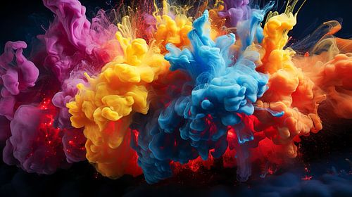 Exploderende vloeibare verfspatten in regenboogkleuren