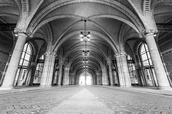 Tunnel under the  Rijksmuseum in Amsterdam in black and white