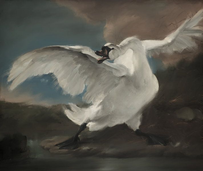 The endangered swan, without text and repainted, after the painting by Jan Asselijn, pastel by MadameRuiz
