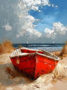 Rotes Boot am Strand