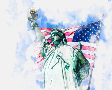 Aquarelle représentant la Statue de la Liberté avec une larve sur Maria Kray