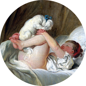 Jean-Honoré Fragonard. Jeune fille dans son lit, faisant danser son chien