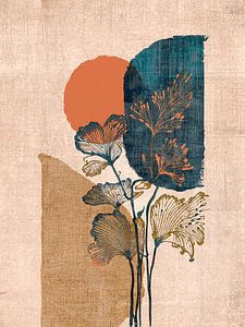 Wabi-Sabi-Kunst: Ruhige Herbstblätter in einem Japandi-Dekor mit verschiedenen Texturen