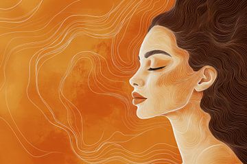 Fluïde Harmonie Vrouwelijk Portret in Golvende Lijnen van Eva Lee