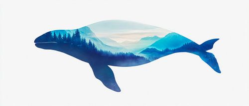Silhouet van walvis met landschap