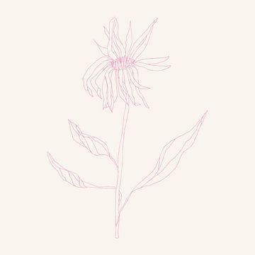 Romantische botanische tekening in neonroze op wit nr. 4 van Dina Dankers