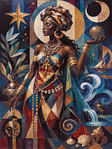 African sea deity Afrekete, symbol pf Black queer culture painting.