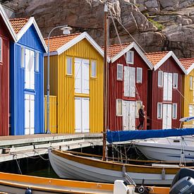 Kleurrijke huisjes in vissersdorp Smögen, Zweden van Peter Wierda