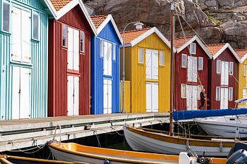 Kleurrijke huisjes in vissersdorp Smögen, Zweden