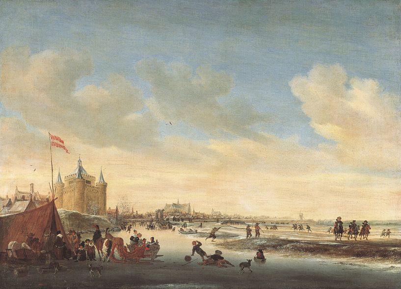 Grote of Sint-Laurenskerk vanuit het noordoosten in de winter, Salomon van Ruysdael van Meesterlijcke Meesters