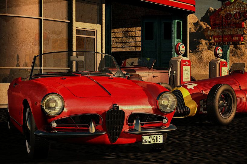 Alfa Romeo Giullietta, 1300, Spyder van 1955 op route 66 van Jan Keteleer (JanKé): Een reis voorbij het canvas